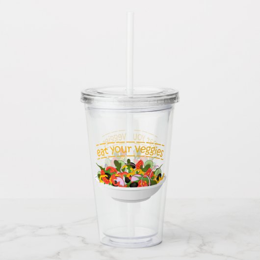 Eet je groenten Quote verse salade mix kom Acryl Drinkbeker (Voorkant)