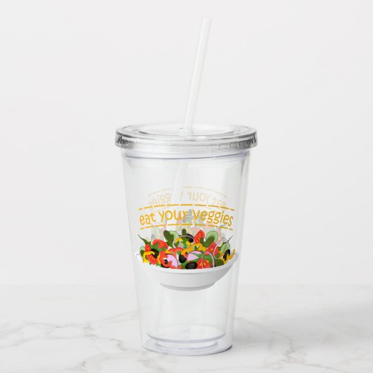 Eet je groenten Quote verse salade mix kom Acryl Drinkbeker (Achterkant)