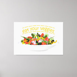 Eet je groenten Quote verse salade mix kom Canvas Afdruk