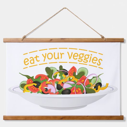 Eet je groenten Quote verse salade mix kom Hangend Wandkleed (Voorkant)