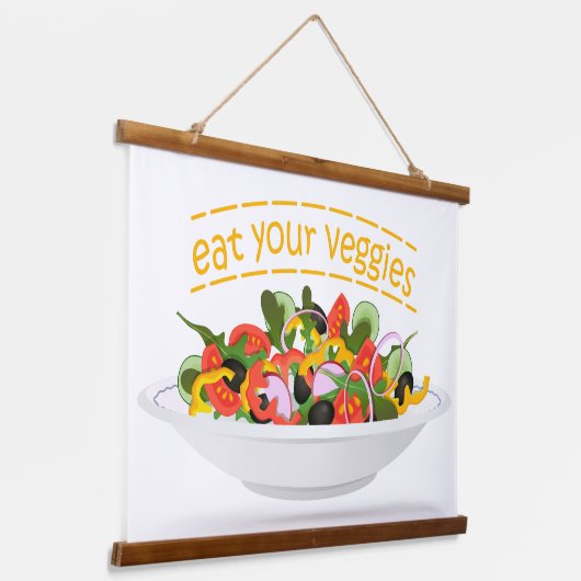 Eet je groenten Quote verse salade mix kom Hangend Wandkleed (Gebogen)