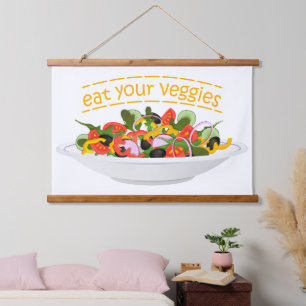 Eet je groenten Quote verse salade mix kom Hangend Wandkleed
