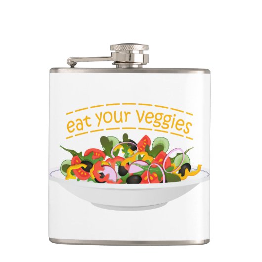 Eet je groenten Quote verse salade mix kom Heupfles (Voorkant)