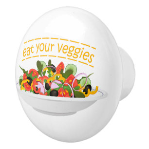 Eet je groenten Quote verse salade mix kom Keramische Knop