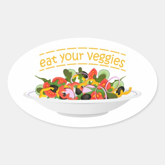 Eet je groenten Quote verse salade mix kom Ovale Sticker (Voorkant)