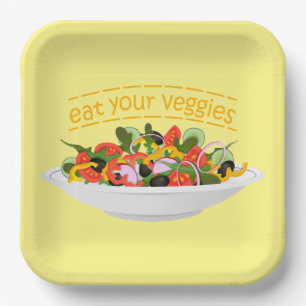 Eet je groenten Quote verse salade mix kom Papieren Bordje