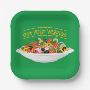 Eet je groenten Quote verse salade mix kom Papieren Bordje