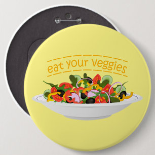 Eet je groenten Quote verse salade mix kom Ronde Button 6,0 Cm