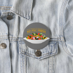 Eet je groenten Quote verse salade mix kom Ronde Button 7,6 Cm