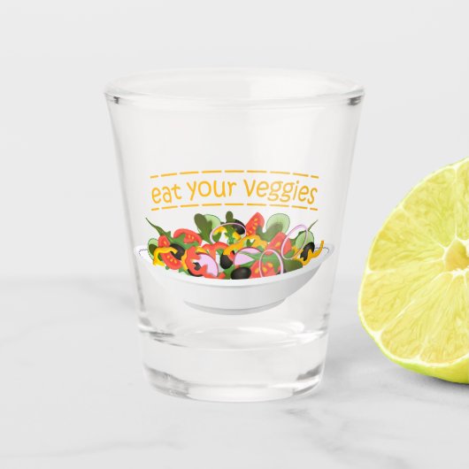 Eet je groenten Quote verse salade mix kom Shot Glas (Voorkant)