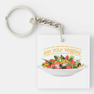 Eet je groenten Quote verse salade mix kom Sleutelhanger