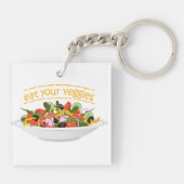 Eet je groenten Quote verse salade mix kom Sleutelhanger (Achterkant)