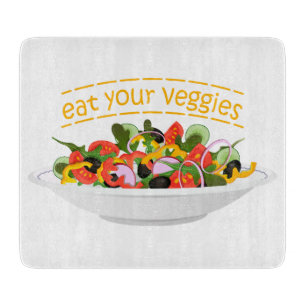 Eet je groenten Quote verse salade mix kom Snijplank