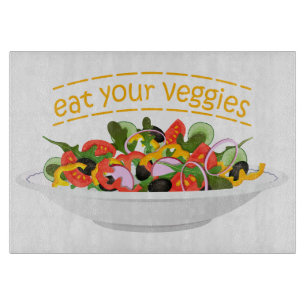 Eet je groenten Quote verse salade mix kom Snijplank
