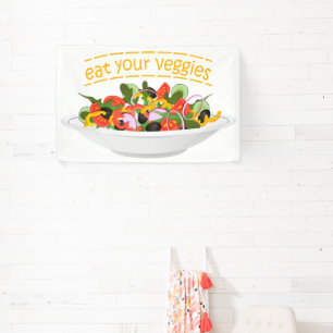 Eet je groenten Quote verse salade mix kom Spandoek