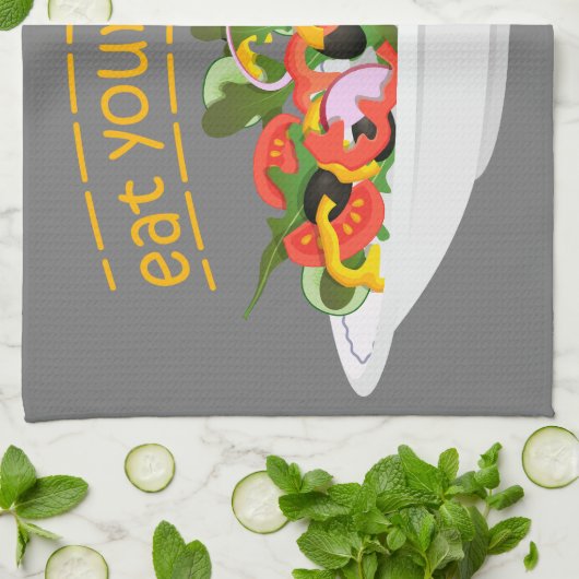 Eet je groenten Quote verse salade mix kom Theedoek (Gevouwen)