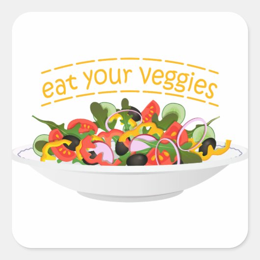 Eet je groenten Quote verse salade mix kom Vierkante Sticker (Voorkant)