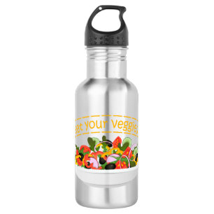 Eet je groenten Quote verse salade mix kom Waterfles