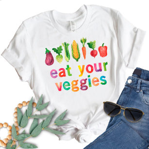 Eet je groenten waterverf regenboog kleuren t-shirt