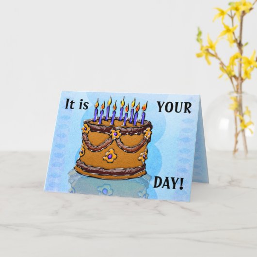 Eet je taart #3 (Verjaardag Kaart) Kaart (Gele Bloem)