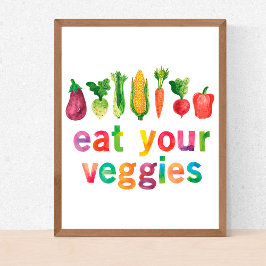 Eet je Veggies regenboogkleuren gezonde kind Poster