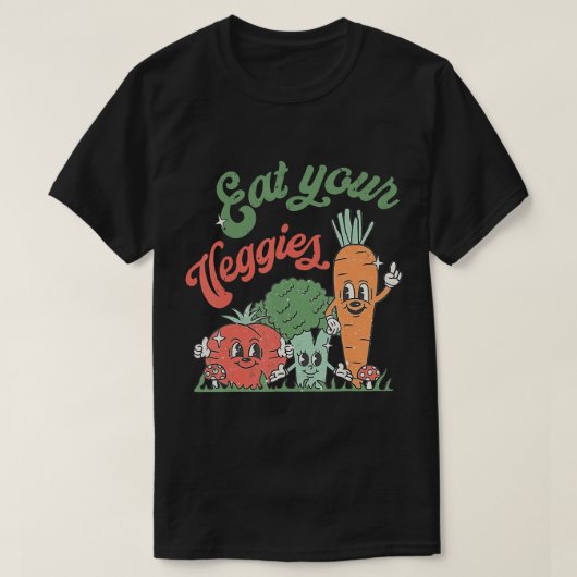 Eet je Veggies Retro 90s Style Vegetable Funny V T-shirt (Design voorkant)
