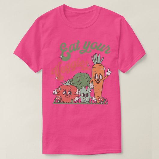 Eet je Veggies Retro 90s Style Vegetable Funny V T-shirt (Design voorkant)