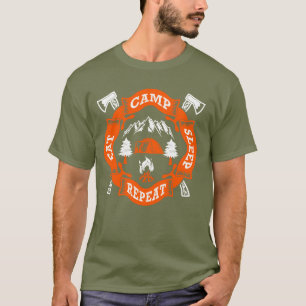 Eet Kamp Slaap Herhaal Vuur Gekruiste Bijlen Natuu T-shirt