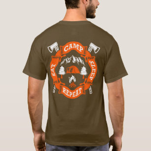 Eet Kamp Slaap Herhaal Vuur Gekruiste Bijlen Natuu T-shirt