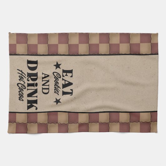 Eet koekjes en Drink warme cacao - primitieve stij Theedoek (Horizontaal)