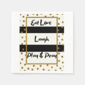 Eet liefde lachen spelen bidden zwart gouden stipp servet (Voorkant)