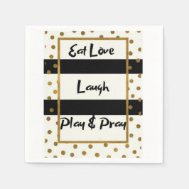 Eet liefde lachen spelen bidden zwart gouden stipp servet