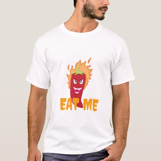 Eet me, hete rode peper, brandbrand, vlam, groente t-shirt (Voorkant)