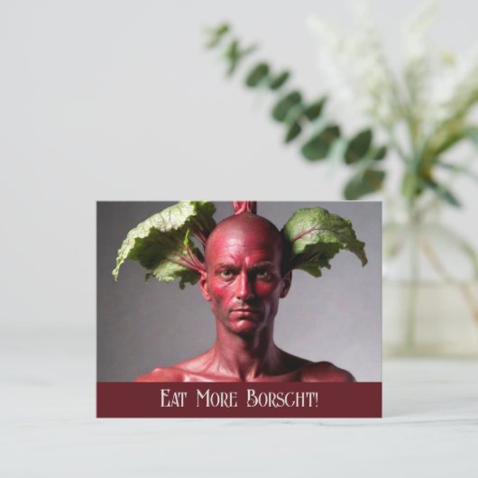 Eet meer Borscht: Beet Man Briefkaart (Staand voorkant)