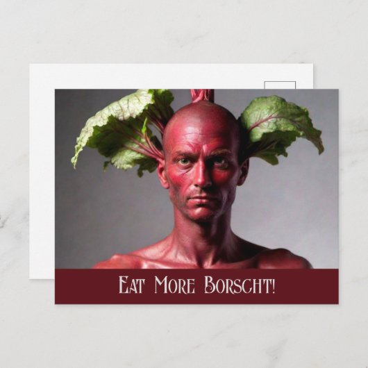 Eet meer Borscht: Beet Man Briefkaart (Voorkant / Achterkant)