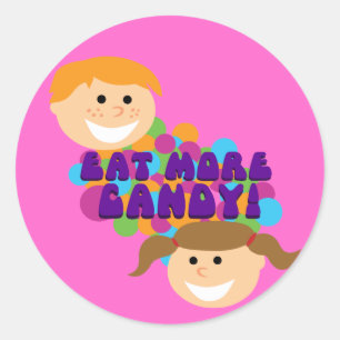 Eet meer Snoep Retro Kinderen Ronde Sticker