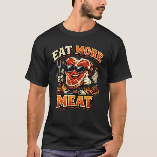 Eet Meer Vlees Grappig BBQ Vleesliefhebber T-Shirt (Voorkant)