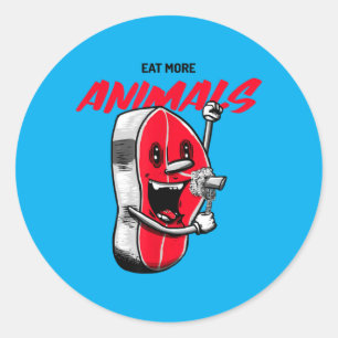 Eet Meer Vlees Grappige Bbq Anti Vegan Carnivoor Ronde Sticker