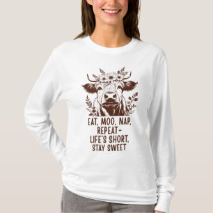 Eet Moo Slaap Herhaal - Grappige Hoogland Koe T-shirt