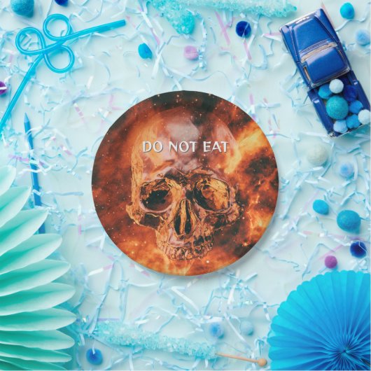 Eet niet. Vlammende schedel in de ruimte Papieren Bordje (Feest)