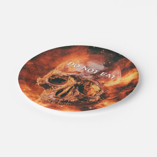 Eet niet. Vlammende schedel in de ruimte Papieren Bordje (Gekanteld)