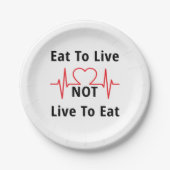 Eet om te leven, niet levend om te eten papieren bordje (Voorkant)