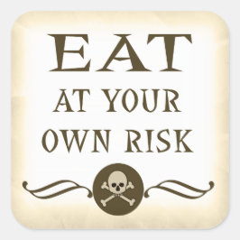 Eet op eigen risico Halloween waarschuwingslabels Vierkante Sticker