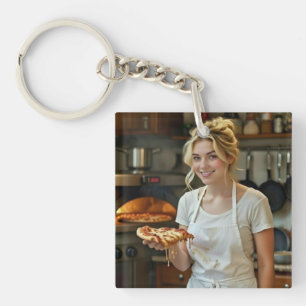 Eet Pizza Foto Personaliseer Aanpassen Sleutelhanger