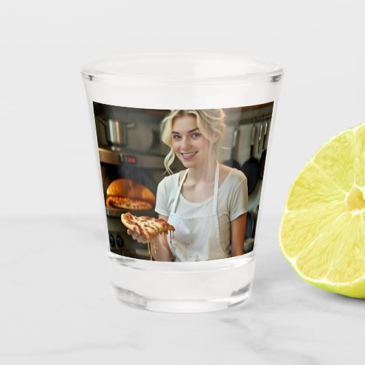 Eet Pizza Foto Personaliseren Aanpassen Shot Glas (Voorkant)