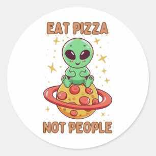 Eet pizza, geen mensen ronde sticker