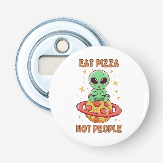 Eet pizza niet mensen button flesopener (Voorkant)