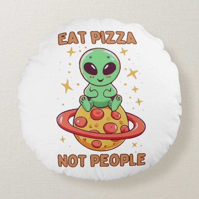 Eet pizza niet mensen rond kussen (Voorkant)