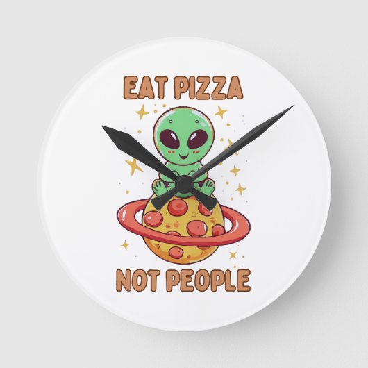 Eet pizza niet mensen ronde klok (Voorkant)