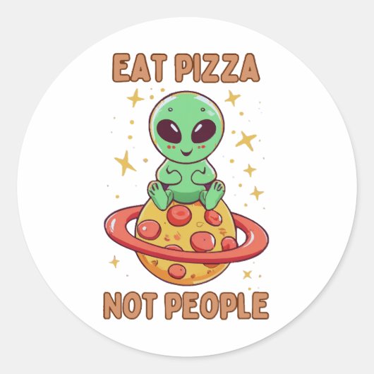 Eet pizza niet mensen ronde sticker (Voorkant)